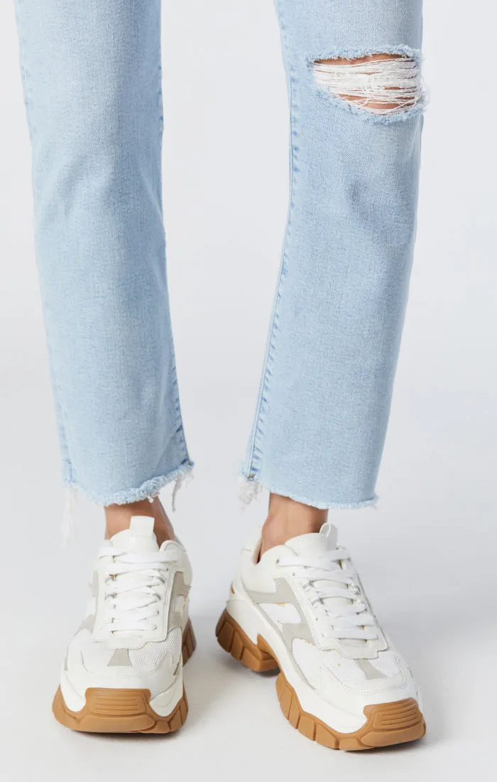 VIOLA STRAIGHT LEG JEANS IN LIGHT RIPPED RECYCLED BLUE