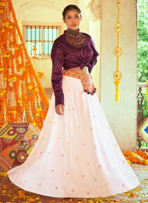 White And Purple Embroidered Traditional Lehenga Choli For Navratri