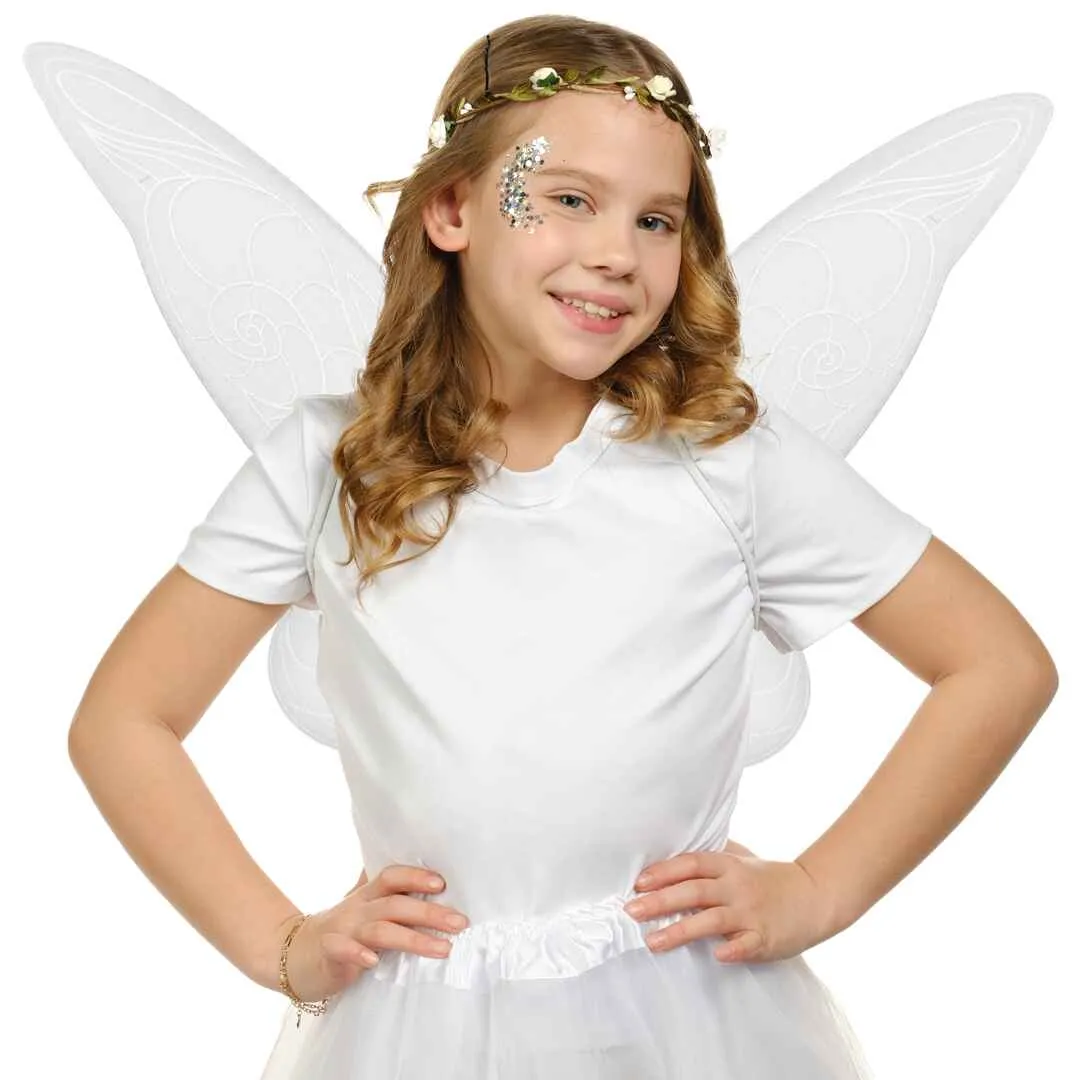 White Fairy Costume Accessories Set - Fairy Wings, Fairy Crown - FUNCREDIBLE