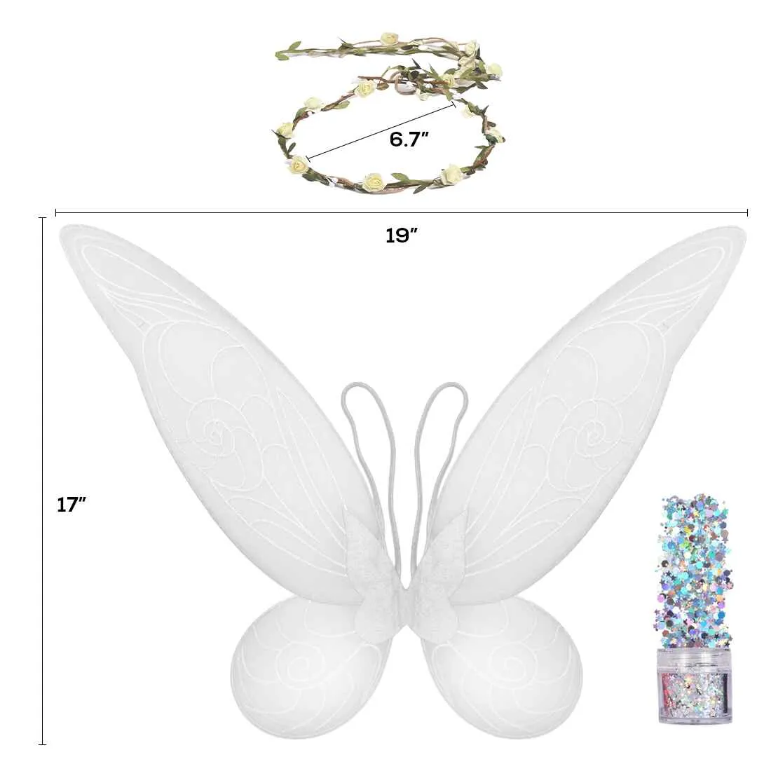 White Fairy Costume Accessories Set - Fairy Wings, Fairy Crown - FUNCREDIBLE