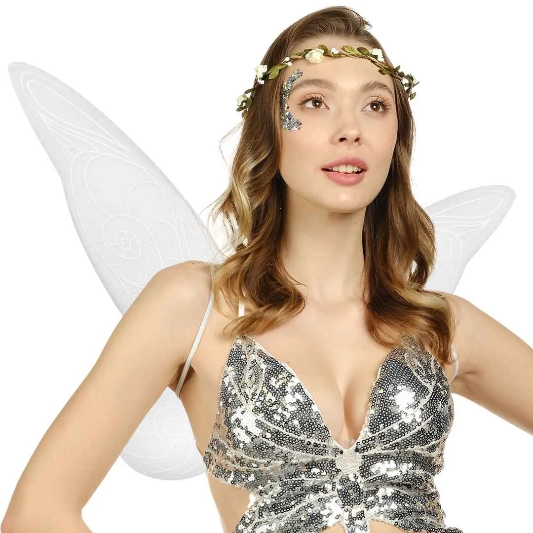 White Fairy Costume Accessories Set - Fairy Wings, Fairy Crown - FUNCREDIBLE