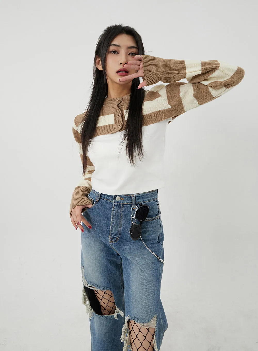 Wide Leg Ripped Knee Jeans BJ317