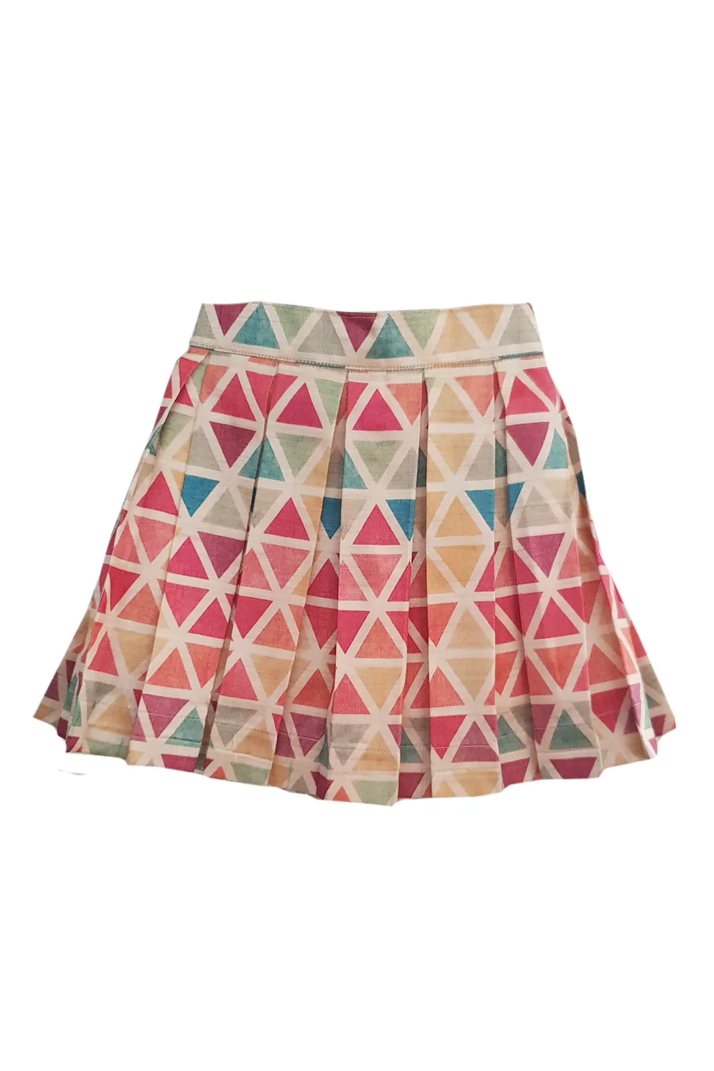 Wine crop top and knee length triangle printed skirt