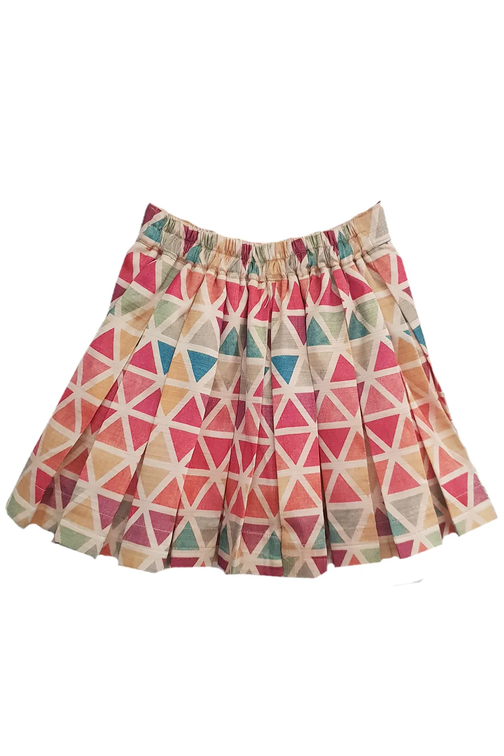 Wine crop top and knee length triangle printed skirt