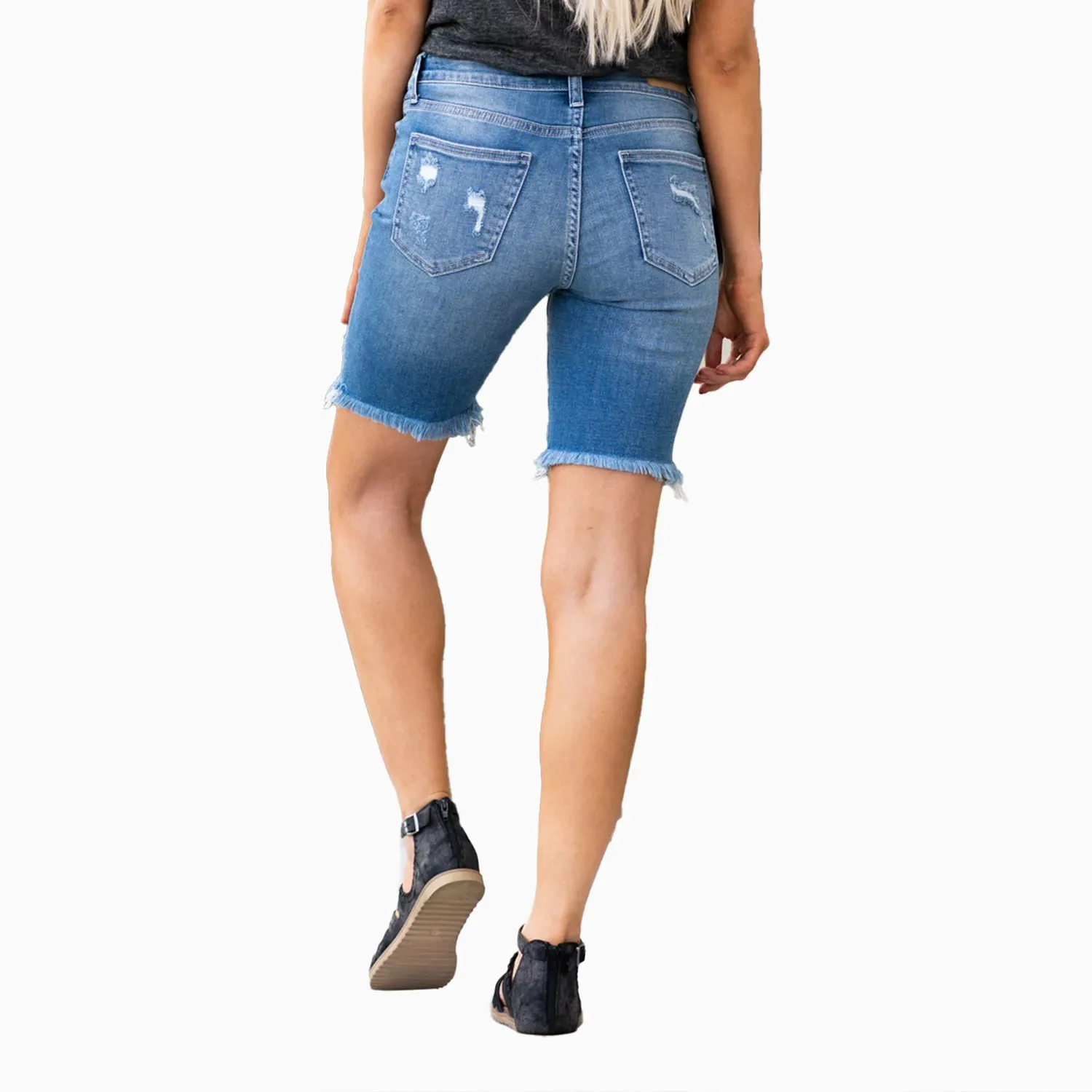 Women's Sophie Mid Rise Ripped Hem Bermuda Shorts