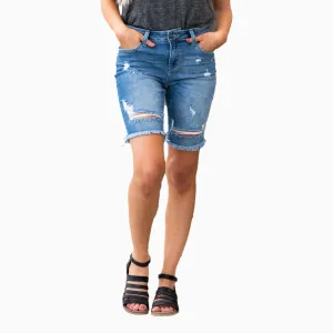 Women's Sophie Mid Rise Ripped Hem Bermuda Shorts