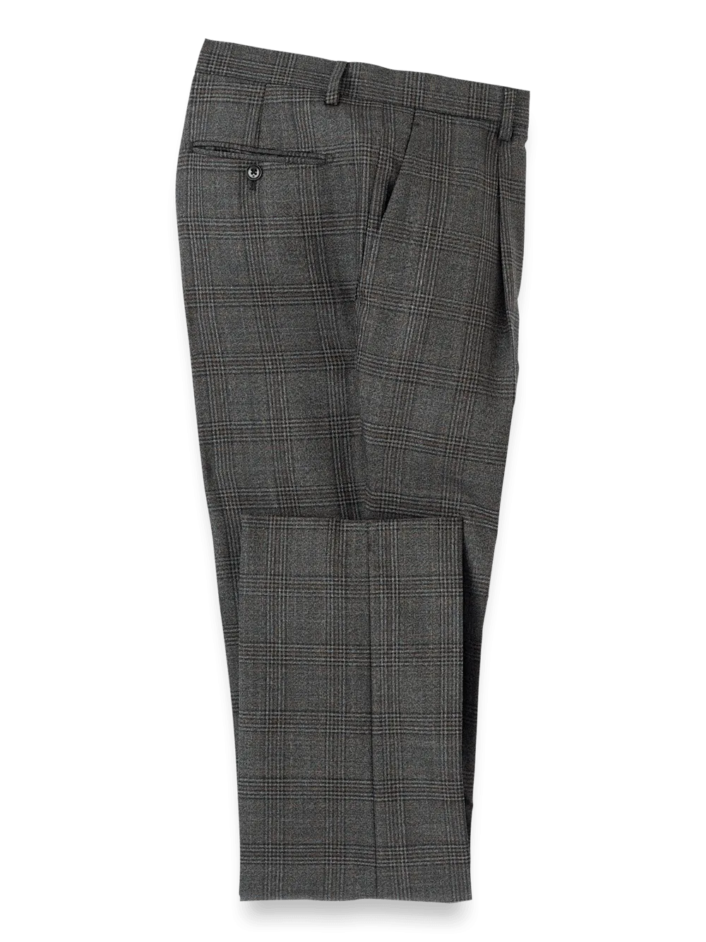 Wool Plaid Single Pleat Suit Pants - Charcoal