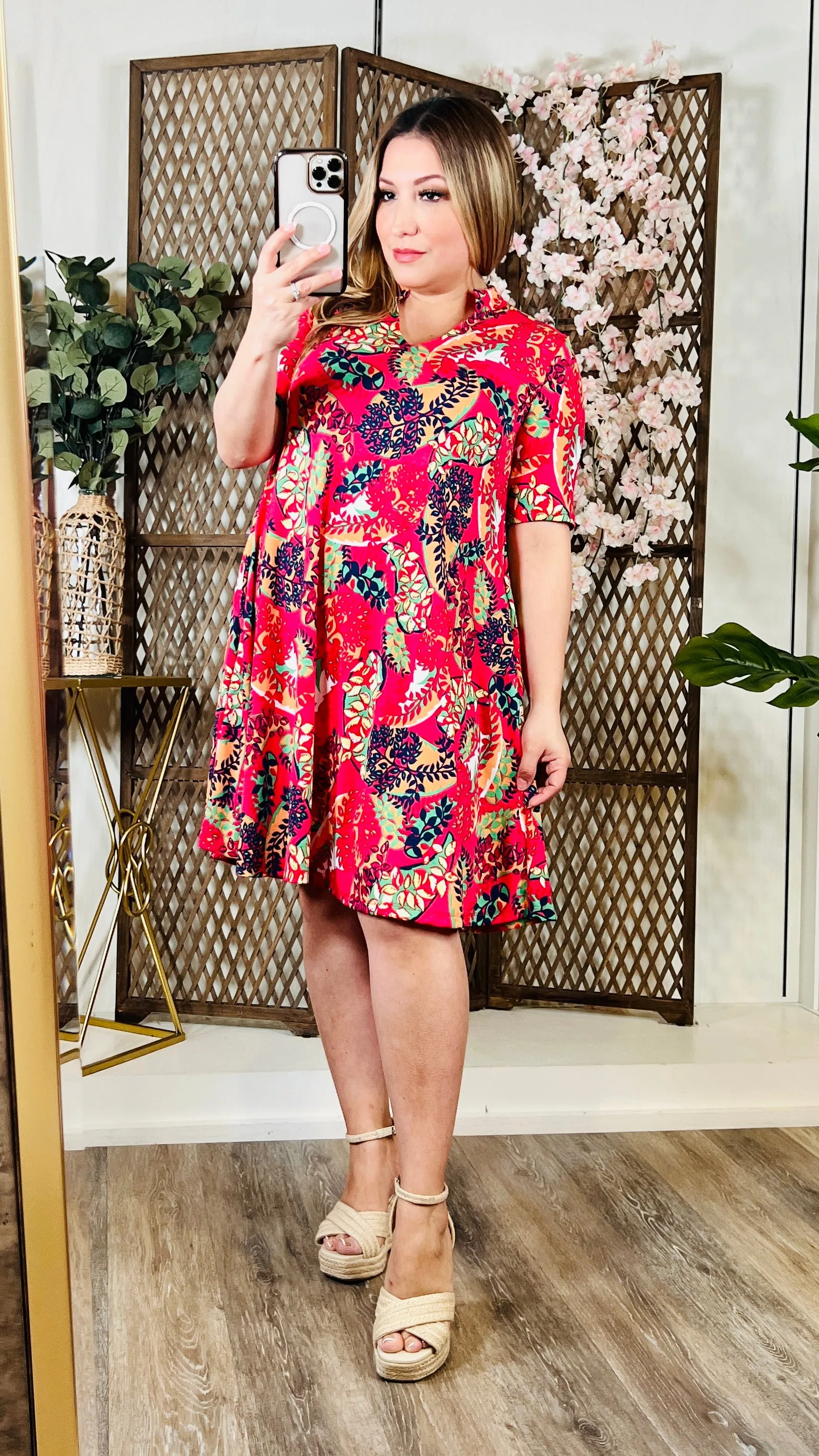 Wrinkle Free Floral Dress