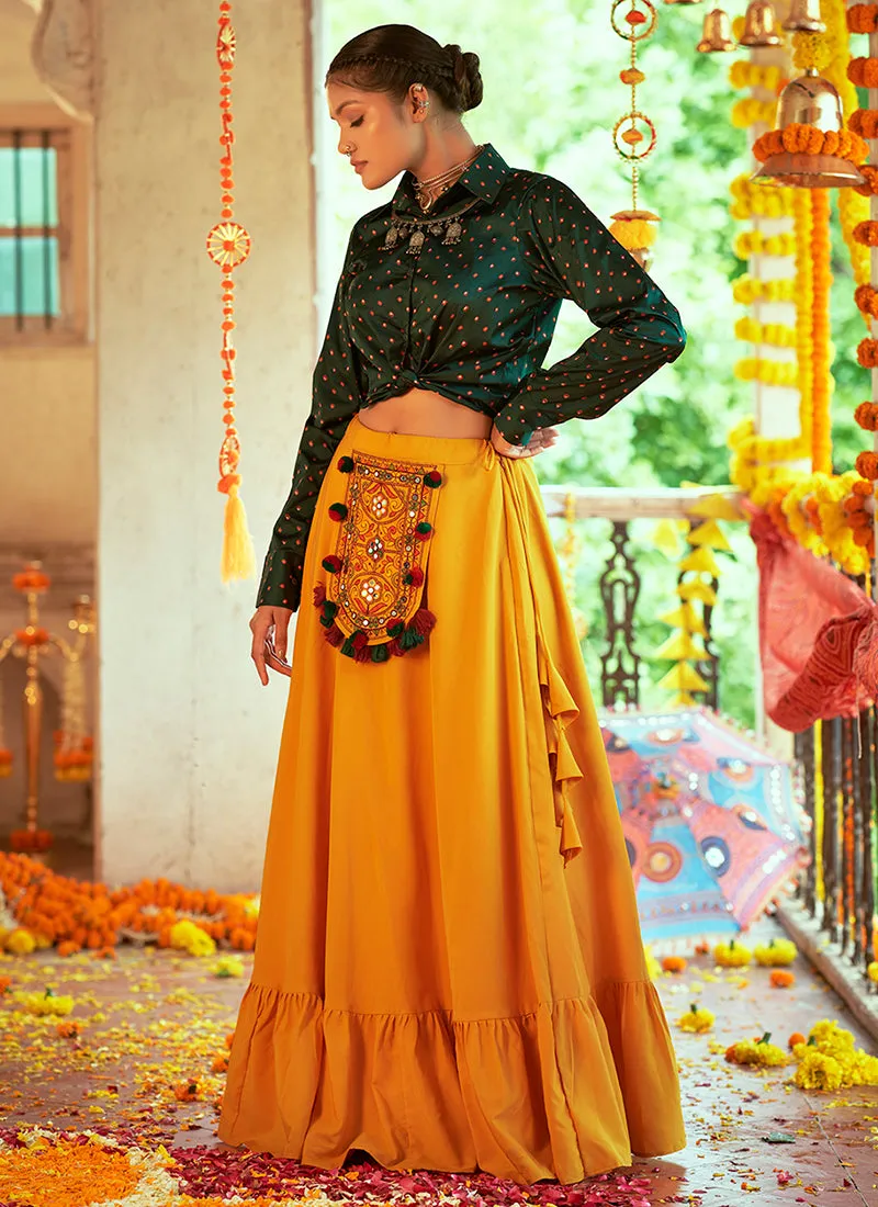 Yellow And Green Embroidered Traditional Lehenga Choli For Navratri