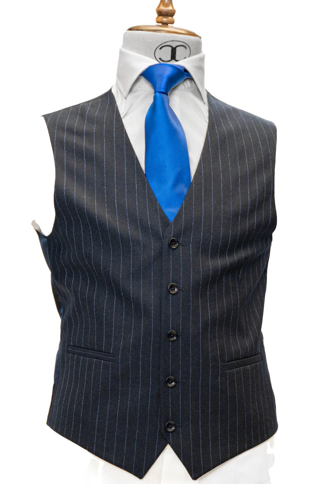 Zignone - Navy Blue with Light Blue Pinstripes Cashmere 3-Piece Slim Fit Suit